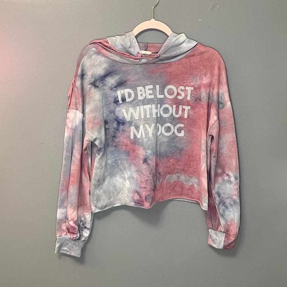 Altar'd state tie dye pink blue cropped dog hoodie, size Large - Picture 4 of 5